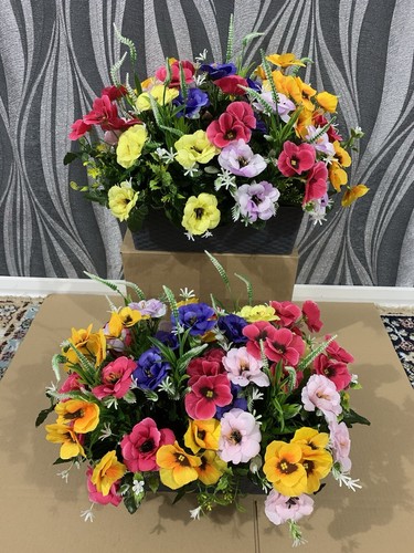Planter Artificial Flowers Spring Pansies Plants Rectangular Pot Anemones Garden - Picture 12 of 12