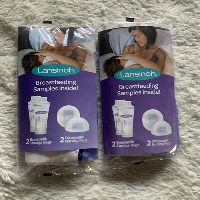 4 Lansinoh Samples -8 Disposable Nursing Pads & 8 Breast Milk Storage Bags 