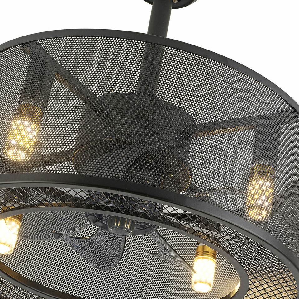 18" Metal Ceiling Fan Light w/ Remote Control Caged Drum Chandelier