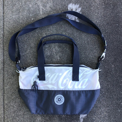 Kipling x Coca Cola Purse Handbag Monkey Keychain Coke Gray White 14'' x 9''