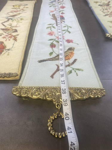 VTG set of 3 Handmade Needlepoint Bell Pulls w/Velvet Backing - Picture 10 of 12