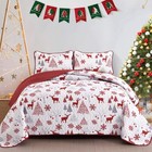 Christmas Quilt Set Queen Size, Reindeer Xmas Tree Quilt Snowflake Bedspread,...