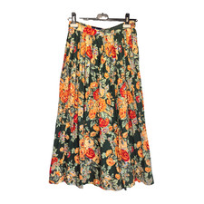 Ralph Lauren Blue Label Vintage Long Skirt Green Floral Sz 8 Pleated Cotton