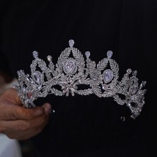 oversize Great Crystal Bridal Wedding Pearls Crowns Tiara Evening Hair accessory