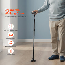 Walking Cane for Man Woman, 250LBS Loading Black 