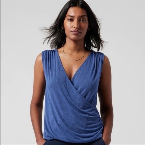 Athleta Women Breezy Wrap Crossover Tank Top Shirt Blue XS