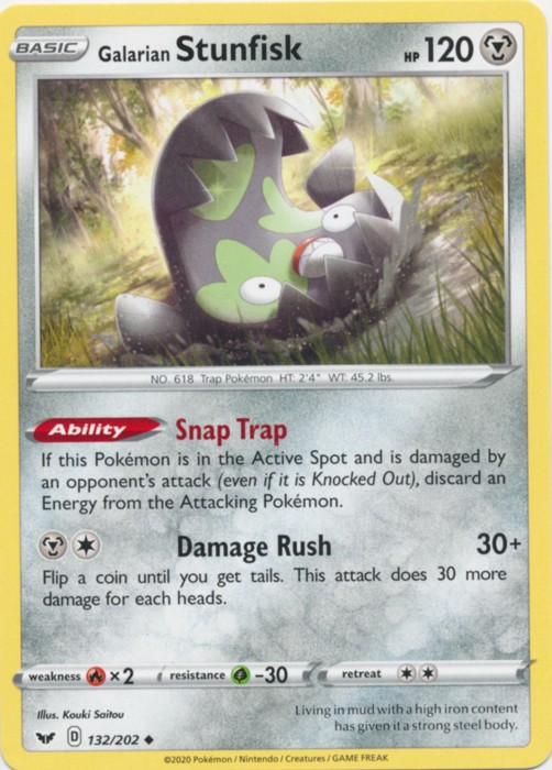 Galarian Stunfisk - 132/202 - Uncommon (Lp) Sword & Shield Base Set - Metal Poké