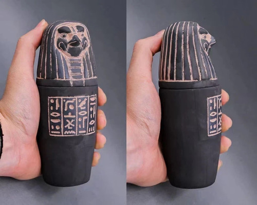 Authentic Ancient Egyptian Antiquities 4 Canopic Jars with With Hieroglyphics BC - Picture 7 of 10