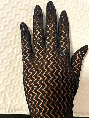 Women s  VTG Black Lace Nylon Chevron Wrist-Length Gloves One Size Formal Party