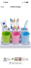 Plastic Toothbrush Holder and Tumbler Set, Green Blue Pink White, Bathroom