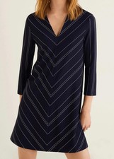 Mango Navy V Neck Mini Dress Size L Long Sleeve A Line Flared Casual NWT