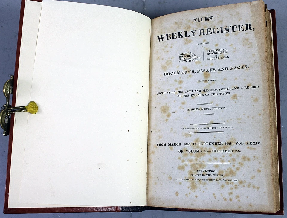 Niles' Weekly Register Volume 34 March-Sept 1828 Historical Political Essays - Image 2 of 4