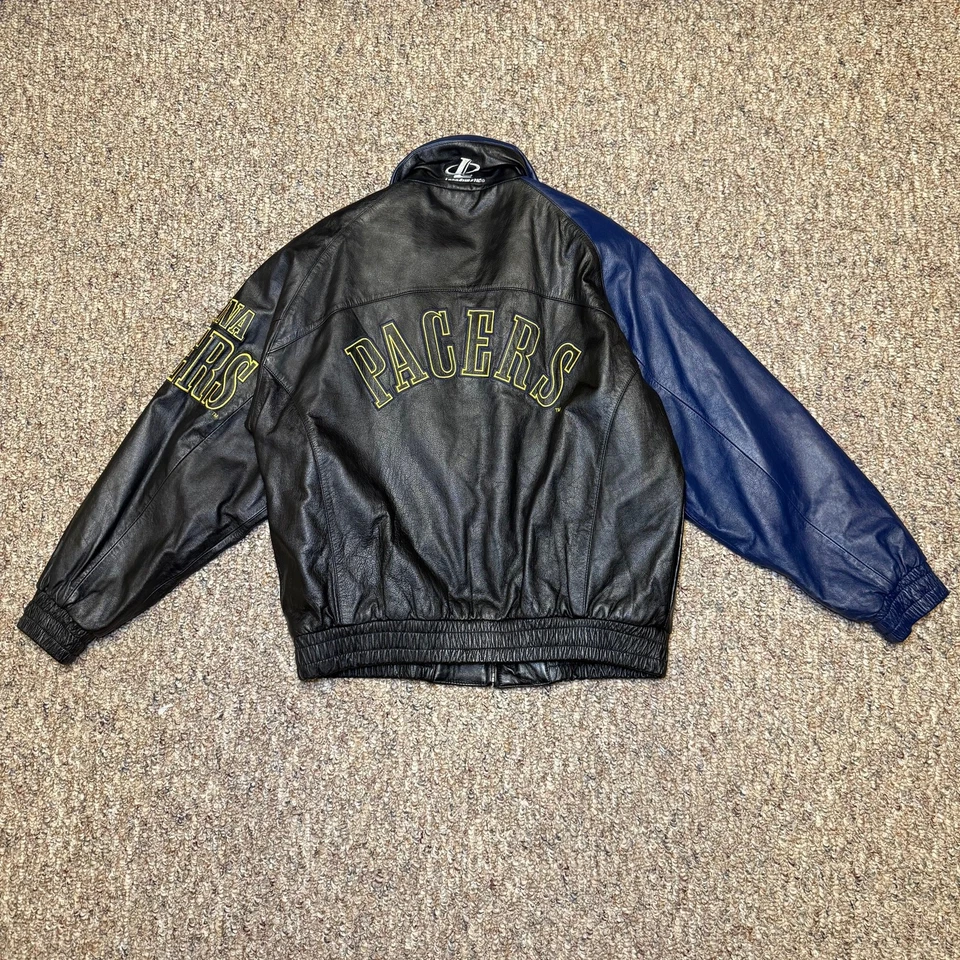 Vintage Logo Athletic Indiana Pacers Leather Jacket Mens L Black & Blue NBA - Image 2 of 4