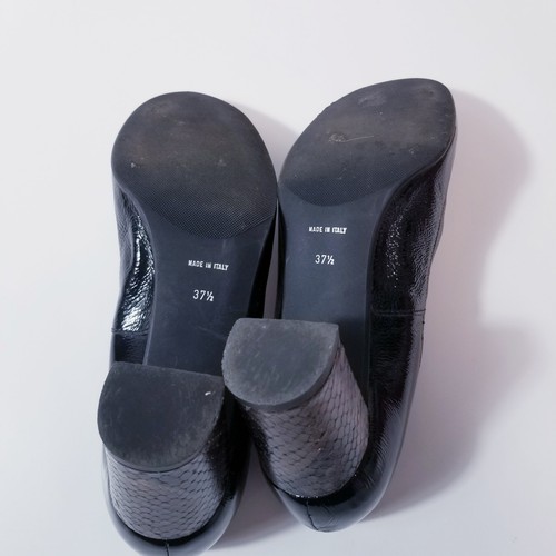 Zapatos de tacón Anyi Lu para mujer talla 7,5 charol negro con lazo hechos en Italia - Imagen 7 de 9
