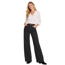 Womens M&S Per Una Jeans High Waisted Wide Leg Charcoal Black Stretch