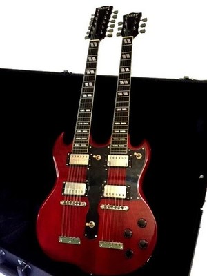NEW VINTAGE STYLE TRANS RED DOUBLE NECK 12 & 6 STRING ELECTRIC GUITAR AND CASE