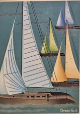 RARE PAPYRUS Sailboat At Sunset Birthday Card CHRISTOPHER VINE Embroidered Boats