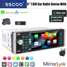 +CAM Single 1 DIN Apple Carplay Android Auto 5"Car Stereo Radio USB FM Bluetooth