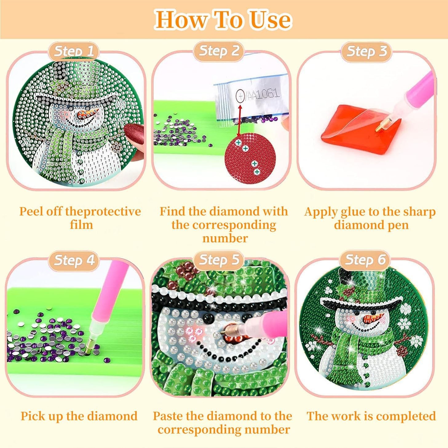 8 PCS Christmas Diamond Art Coasters Kit-Chirstmas Snowman Diamond Painting Coas