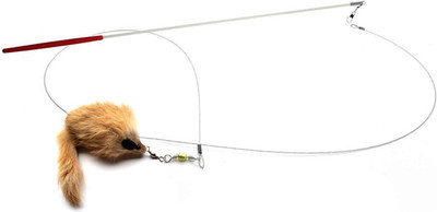 Realistic Rabbit Fur Cat Toy Wand - Furry Mouse with Bell, Interactive Toy Mice