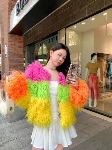 Cappotto corto invernale donna pelliccia mongola tibet pecora pelliccia sintetica colorblock giacca - Foto 13 di 20