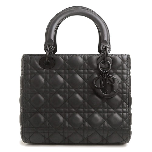 Dior M0565SLOI Lady Dior Medium Supple Cannage Calfskin, Black Handbag