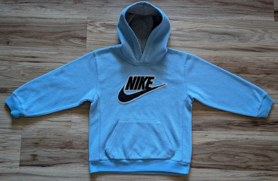 Sudadera con capucha vintage Nike Swoosh Spellout para niños talla 7 azul polar etiqueta plateada Y2K años 2000 Foto 2 de 4