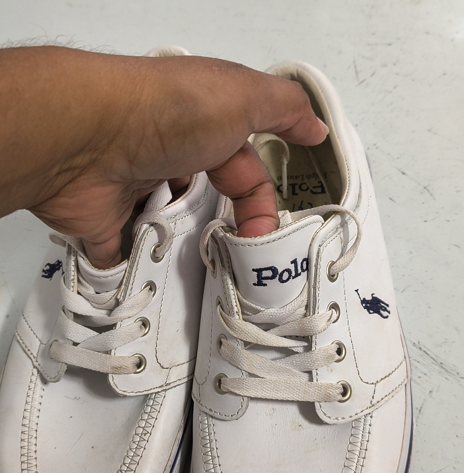 Polo Men's White Lace-Up Casual Sneakers Embroidered Logo Comfort Round Toe