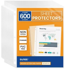 Sheet Protectors 600 Packs for 3 Ring Binder, PVC-Free Clear Page Protectors ...