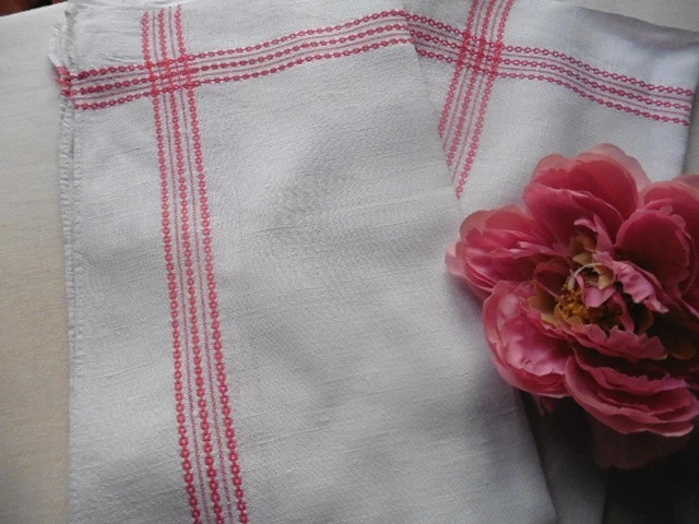 2 ANCIENS TORCHONS PUR LIN BLANC LITEAUX CROISES 80X64 OURLETS MAIN - Photo 2/4