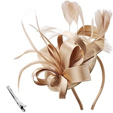 Fascinators Royal Banquet Ribbons Feathers Headwear Cocktail Tea 5.3"/ Gold