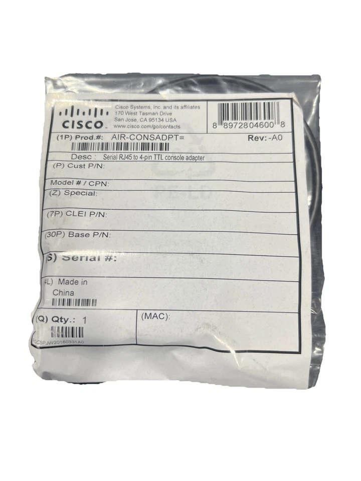 Cisco AIR-CONSADPT= Serial RJ45 to 4-PIN TTL Console Adapter 74-116708-01 - Image 2 of 3