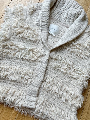 By Anthropologie Shaggy Maglione Gilet Taglia M/L Snap Up Avorio Misto Lana Moderno - Foto 2 di 8