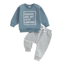 Infant Baby Boy Pants Fall Winter Outfits Snacks Letter Print Sweatshirt Pant...