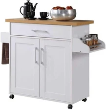 Hodedah Kitchen Island with Spice Rack, Towel Rack & Drawer, Beech