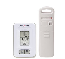 AcuRite Battery-Powered Indoor/Outdoor Digital Thermometer with Clock, White