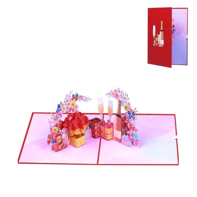 3D Popup Card Wine Glass Flower Paper Greeting Card with Envelope Gift for Women