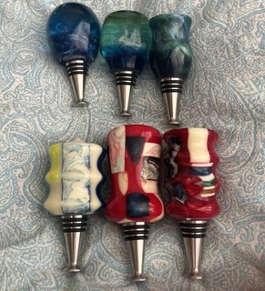 SEVEN Glass Wine Bottle Stopper Silver Metal Various Colors/Glass Art NICE