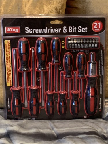 King Screwdriver and Bit Set 21 Piece: Ratchet Bit Holder, Ergonomic Grip Handle - Picture 1 of 5