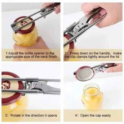 Adjustable Jar Opener Stainless Steel Easy Grip Lid Remover Kitchen Tool
