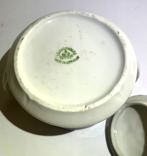 Rare Antique 1800's Leuchtenburg Germany sugar bowl hand painted birds fruit - Picture 8 of 14