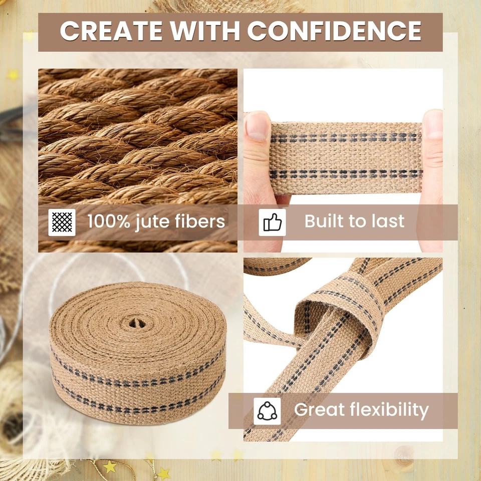 2" Craft Jute Webbing Tape | 10 Yards Roll Natural Burlap with Black Stitching f - Image 3 of 4