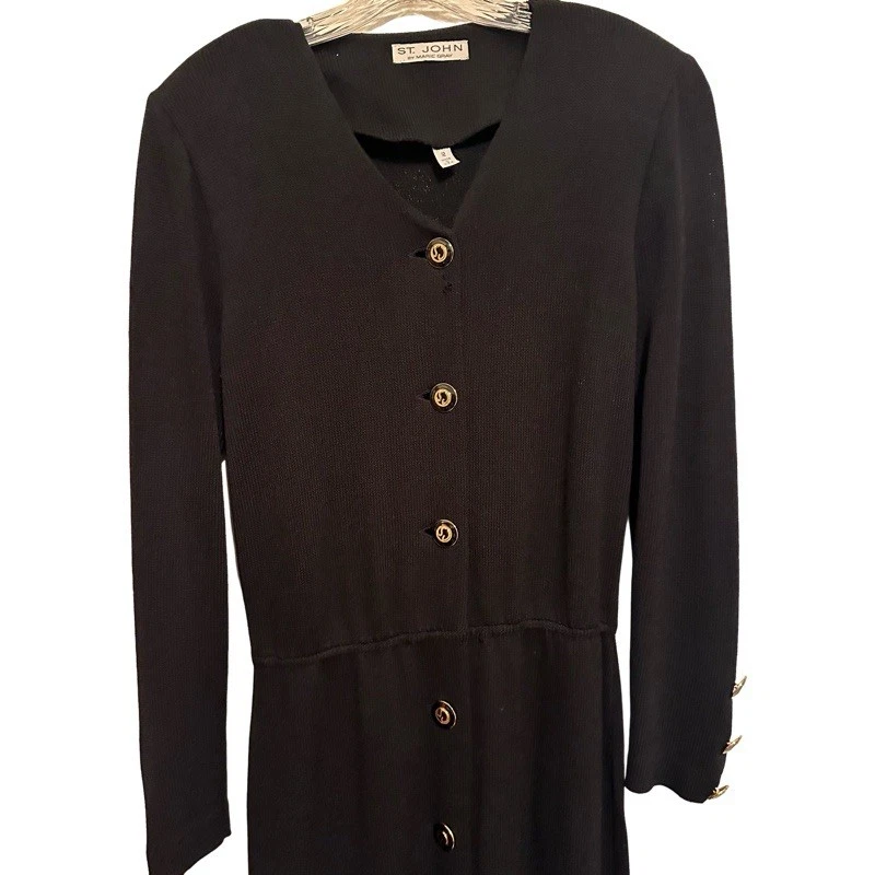 Vintage St. John Collection By Marie Gray Santana Black Long Sleeve Midi Dress - Image 4 of 4