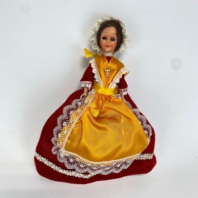 VTG doll in lace red felt dress regional doll monaco france souvenir cross 50s