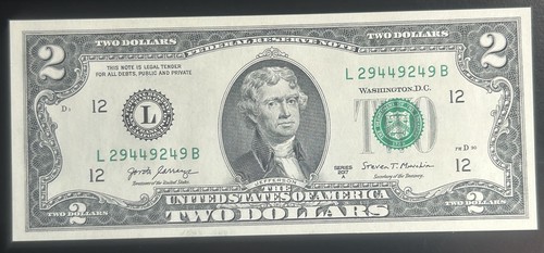 (TRINARY!) $2 UNC Trinary Fancy numero di serie L29449249B serie 2017A - Foto 2 di 3