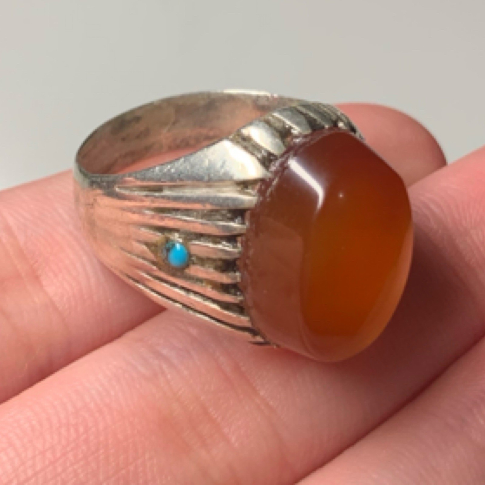 Vintage Solid Silver Ring with Exquisite Agate Tu… - image 14