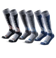 Merino Wool Ski Socks for Men, Women  Youth - Over Large 3 Black Grey Blue