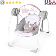 Portable Baby Swing 6 Speed Soothe Music Timer Adjustable Harness Infants New