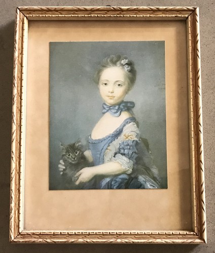 GIRL WITH CAT -Jean-Baptiste Perronneau - Ready to Hang -Purchased new -CLASSIC! - Foto 5 di 5