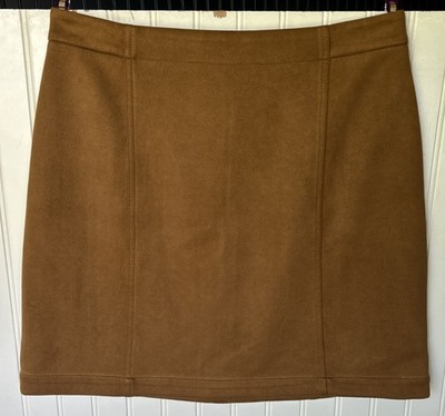 Ann Taylor Factory Faux Suede Skirt Camel Brown Paneled A-Line Sz 10
